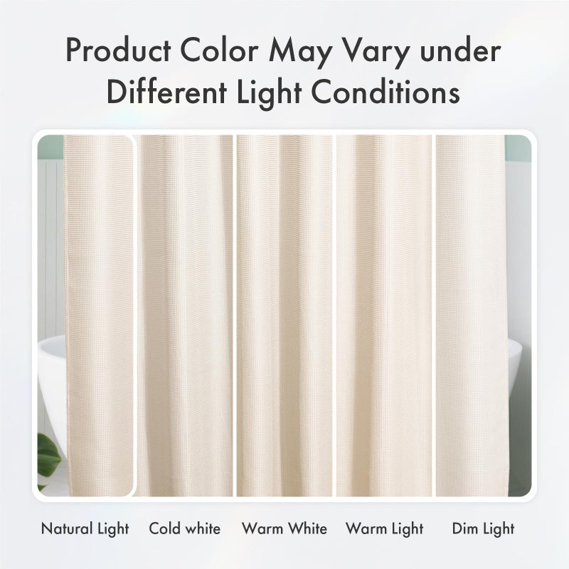 AmazerBath Waffle Shower Curtain, Heavy Duty Fabric Shower Curtain with Waffle Weave Hotel Quality Bathroom Curtains, 72 x 72 Inches (Cream Yellow) - Image 2